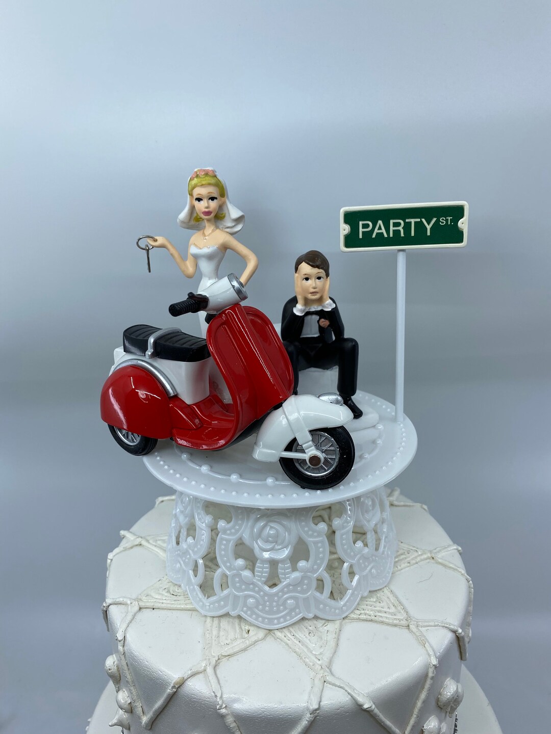 Bride and Groom W/die Cast Red SCOOTER Funny Bike Wedding Cake Topper ...