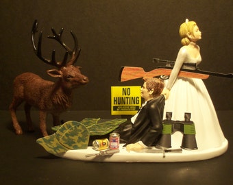 NO HUNTING DEER Moose Elk Bride and Groom Wedding Cake Topper Funny Sport