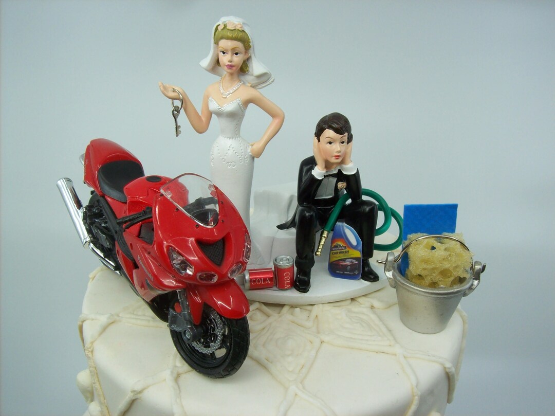 Motorcycle Dirt Bike Wedding Cake Topper Bride and Groom Funny Mechanic ...