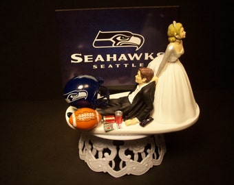 Football SEATTLE SEAHAWKS or your team Bride and Groom Funny Wedding Cake Topper Groom's Cake