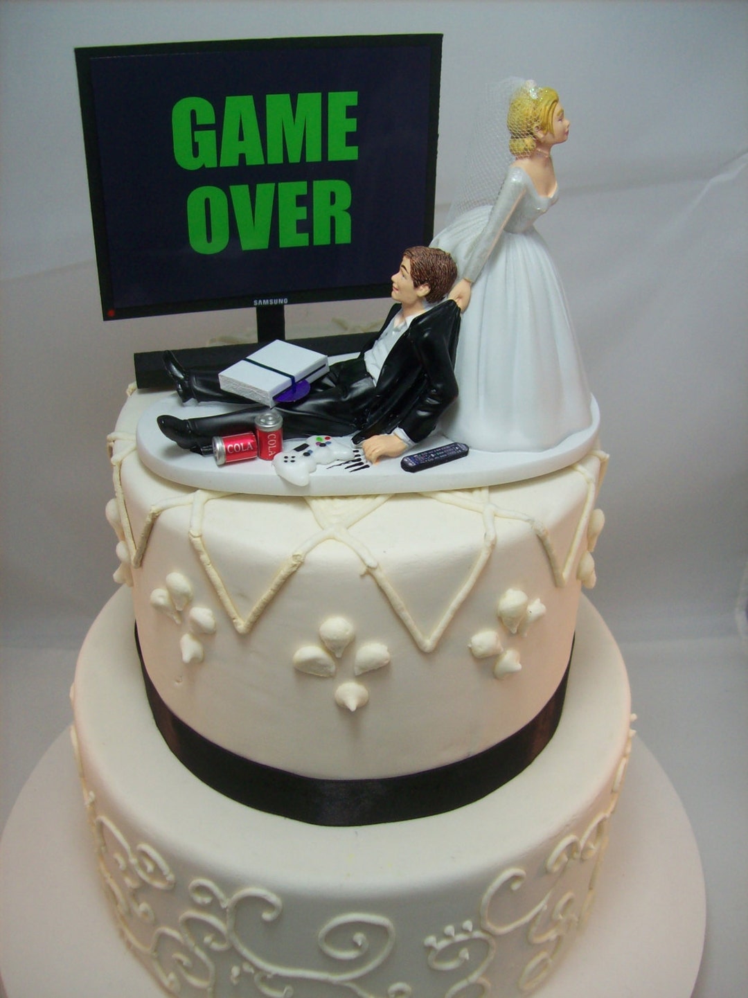 GAME OVER or ANY Game/image Funny Wedding Cake Topper Custom Video Game