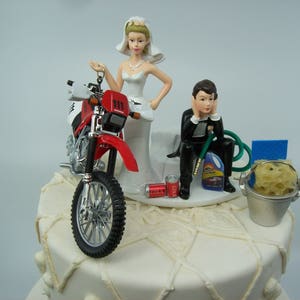 Motorcycle Dirt Bike Wedding Cake Topper Bride and Groom Funny Mechanic ...
