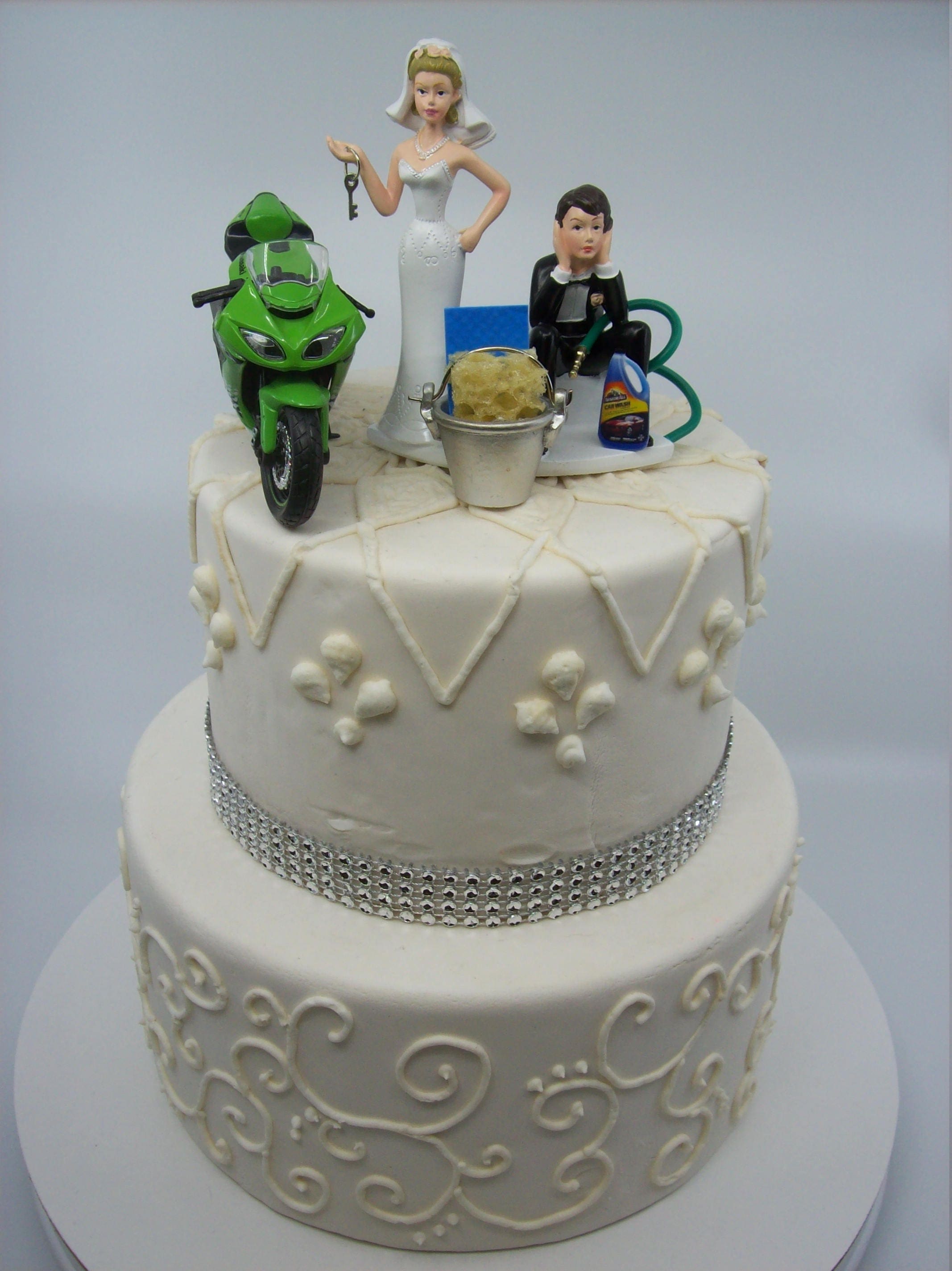 Motorcycle Wedding Cake Topper Bride And Groom Funny Mechanic Etsy