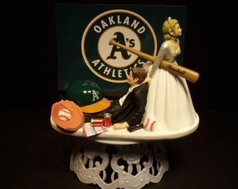 OAKLAND As ATHLETICS Baseball (or your team) Bride and Groom Funny Wedding Cake Topper