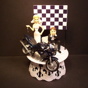 Motorrad Dirt Bike Brautpaar W/Die Cast TRIUMPH 955 Lustiges Fahrrad Hochzeit Cake Topper
