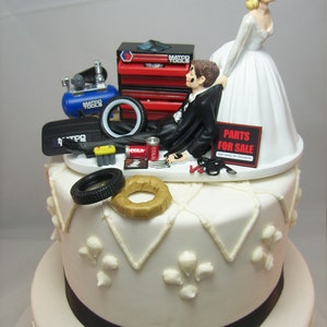 Motorcycle Dirt Bike Wedding Cake Topper Bride and Groom Green Kawasaki ...