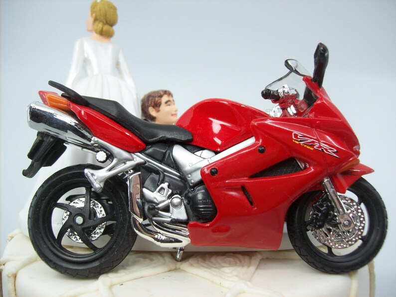 Motorcycle Dirt Bike Wedding Cake Topper Bride and Groom Red Honda VFR ...