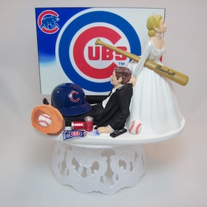 BASEBALL CHICAGO CUBS or your team Bride and Groom Funny Wedding Cake Topper