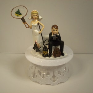 Caught the Fish NO FISHING Bride and Groom Wedding Cake Topper Funny Sports Groom&#39;s Cake