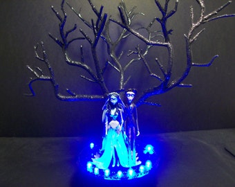 Corpse Bride & Victor Wedding Cake Topper Gothic Tree with *BLUE* Light