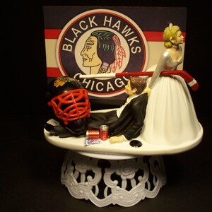 Hockey Sports Team CHICAGO BLACK HAWKS Blackhawks Sposa e Sposo Torta nuziale Topper Torta divertente dello sposo