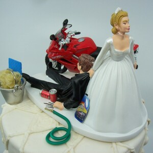 Motorcycle Dirt Bike Wedding Cake Topper Bride and Groom Red Honda VFR ...