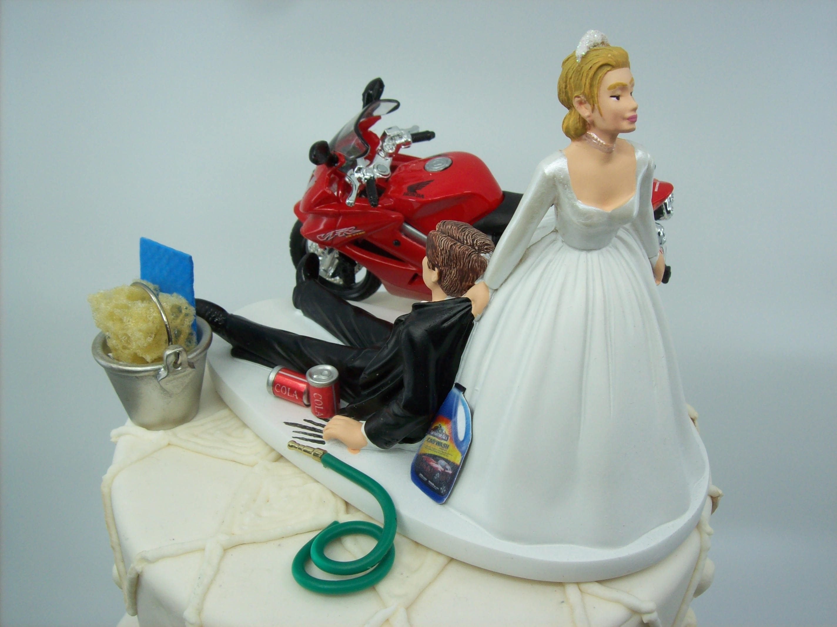 Motorcycle Dirt Bike Wedding Cake Topper Bride and Groom Red Honda VFR ...