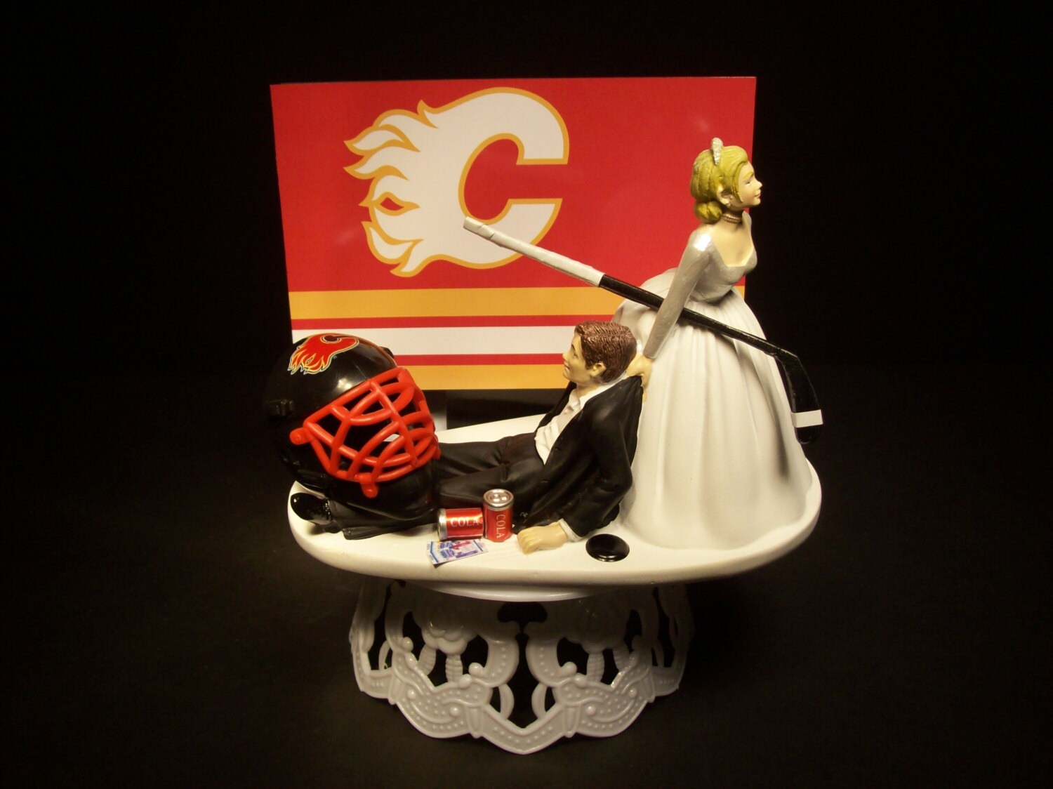 Hockey Sports Team CALGARY FLAMES Bride and Groom Wedding Cake Topper Funny Groom's Cake