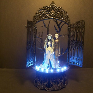 Corpse Bride & Victor Bride and Groom Wedding Cake Topper White Lights GOTHIC