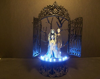 Corpse Bride & Victor Bride and Groom Wedding Cake Topper White Lights GOTHIC