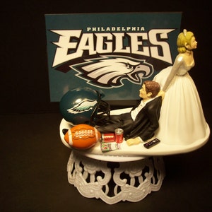 FOOTBALL PHILADELPHIA EAGLES or your team Bride and Groom Funny Wedding Cake Topper Groom&#39;s Cake