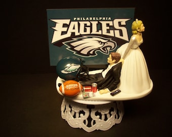 FOOTBALL PHILADELPHIA EAGLES or your team Bride and Groom Funny Wedding Cake Topper Groom&#39;s Cake