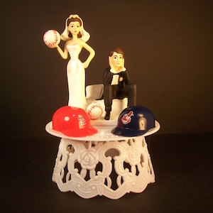 House Divided Baseball CARDINALS v CLEVELAND (or your teams) Team Hats RIVALRY Funny Wedding Cake Topper Brown Hair
