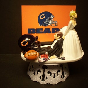 Decorazione per torta nuziale con scritta "Chicago Bears Football" e scritta sportiva per torta dello sposo.