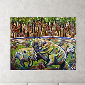 Rainbow Manatees and Monarchs Canvas Art Print