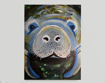 Manatee Face close up canvas art print