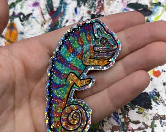 Glitter chameleon vinyl sticker