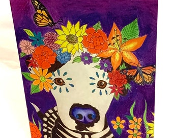 Day of the dead pitbull greeting card