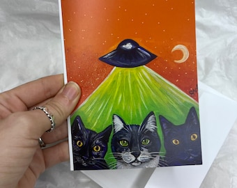 UFO cats greeting card