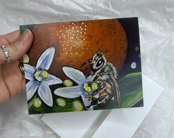 Bee and orange blossom greeting card