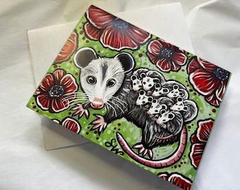 Opossum family greeting card