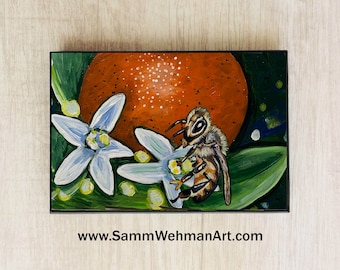 Framed Art Print - Bee & Orange Blossoms