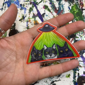 Cat Abduction UFO vinyl sticker