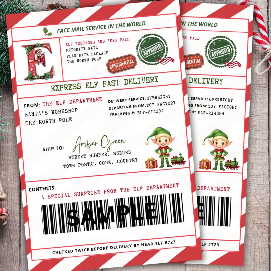 Elf Rings Label Editable Elf Shipping Label Template - Printable Christmas Label (canva ...