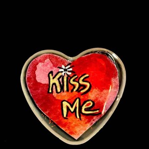 Heart Shaped Epoxy Resin Brooch - &quot;Kiss Me&quot;