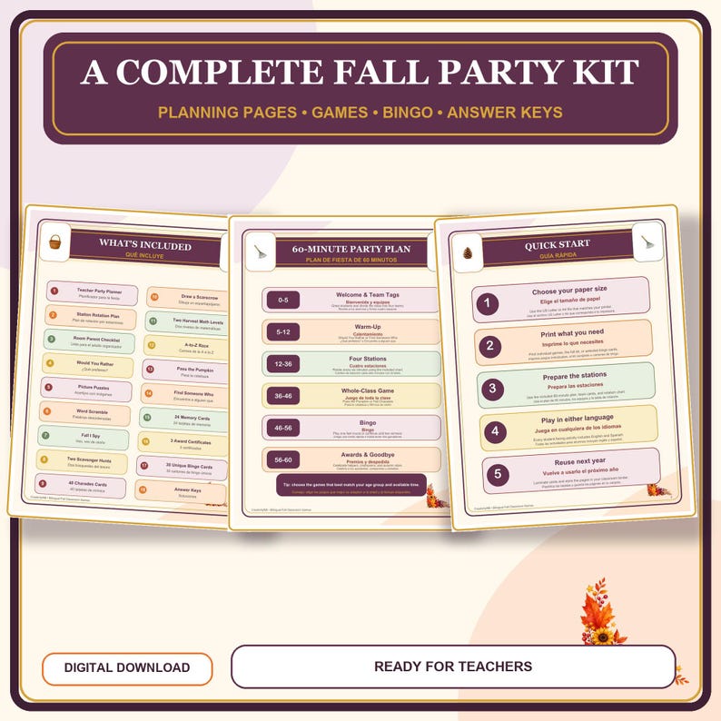 Bilingual Forms.pdf Bilingual Fall Classroom Games Bundle, English Spanish Printable ...