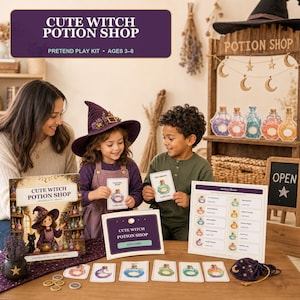 Cute Witch Potion Shop Printable PDF, Halloween Dramatic Play Kit for Kids and Classrooms