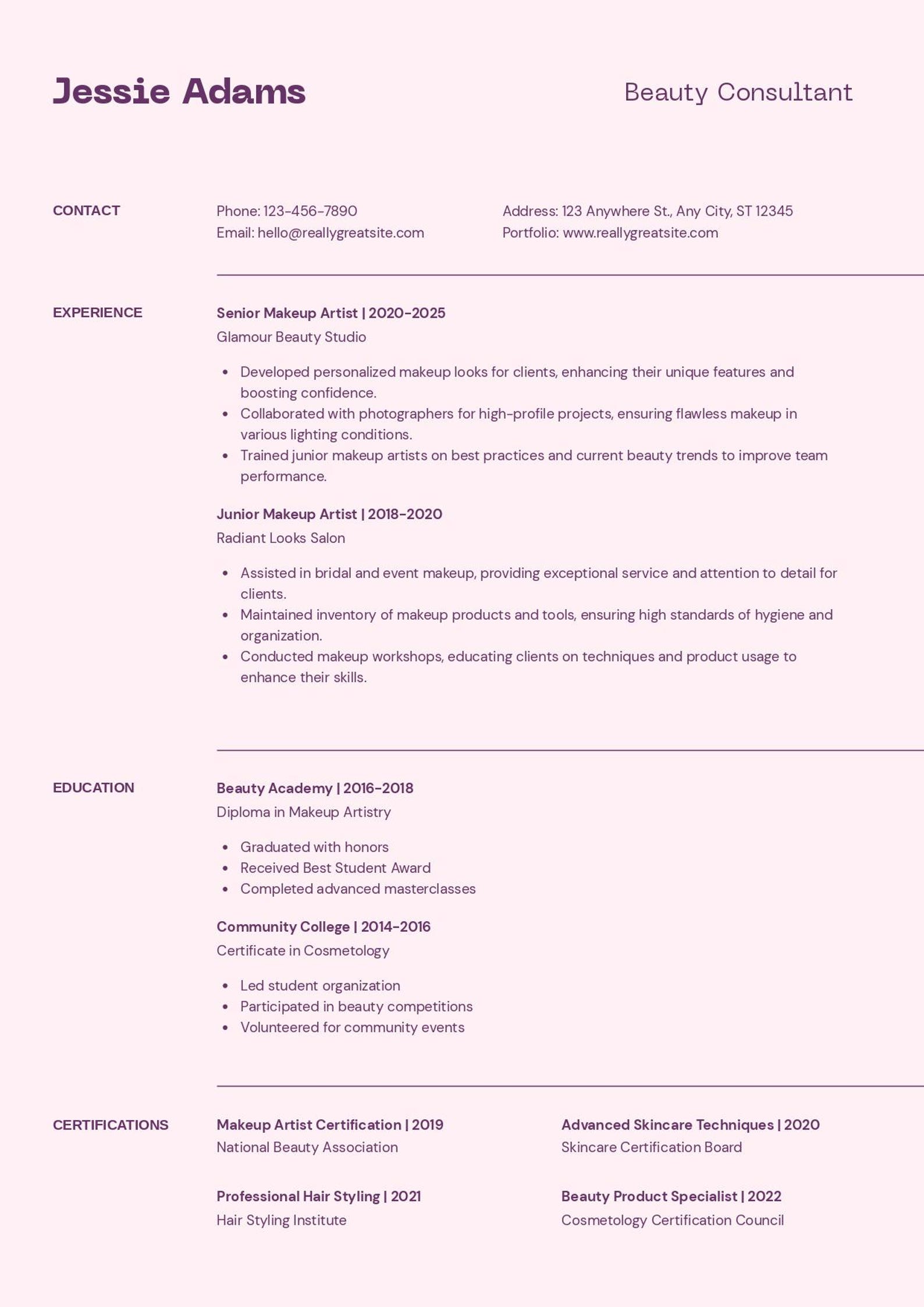 CV Template - Beauty Consultant - Etsy