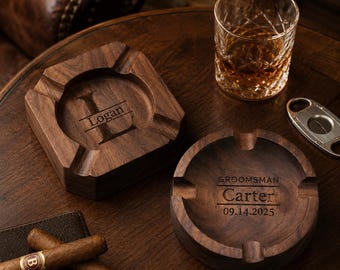 Custom Wood Ashtray for Cigars,monogram cigar ash tray, gift for men, groomsman gift, personalized wedding gift,  Father's Day