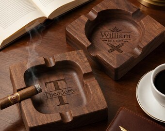 Custom Wood Ashtray for Cigars,monogram cigar ash tray, gift for men, groomsman gift, personalized wedding gift,  Father's Day