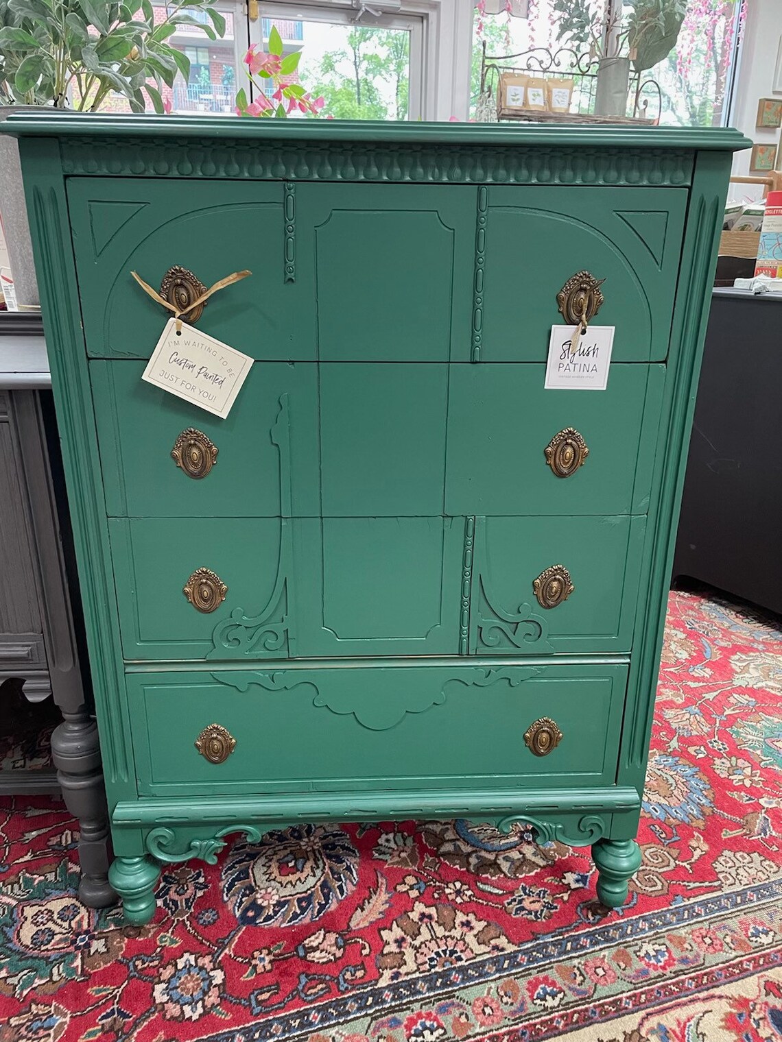 SOLD Custom Paint Green Tall Dresser Etsy