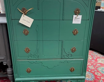 SOLD Custom paint - green tall Dresser