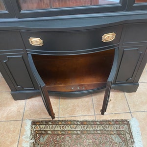 SOLD example Custom painting Large Black China hutch I removable wallpaper in back image 4