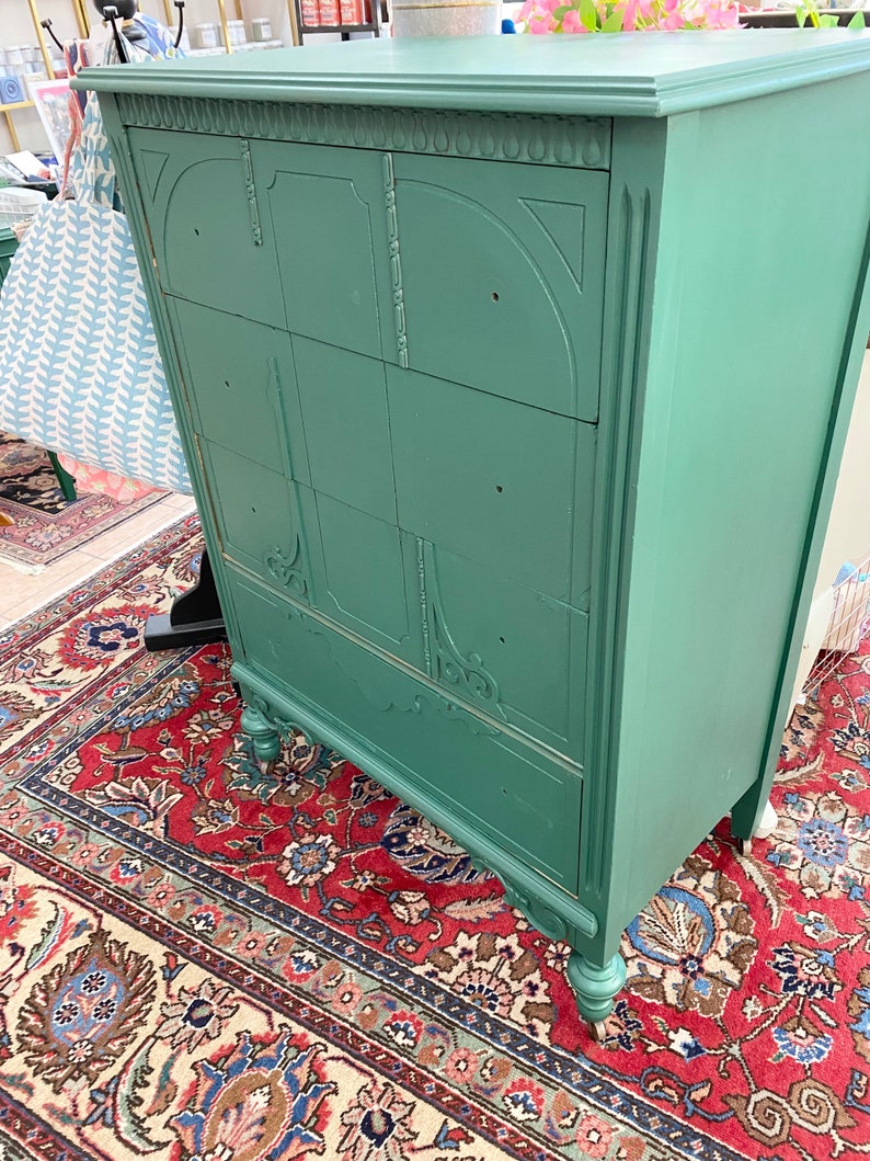 SOLD Custom paint green tall Dresser image 2