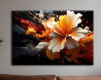 Moderne abstrakte florale Kunst auf Leinwand, große horizontale Wanddekoration für Wohnzimmer