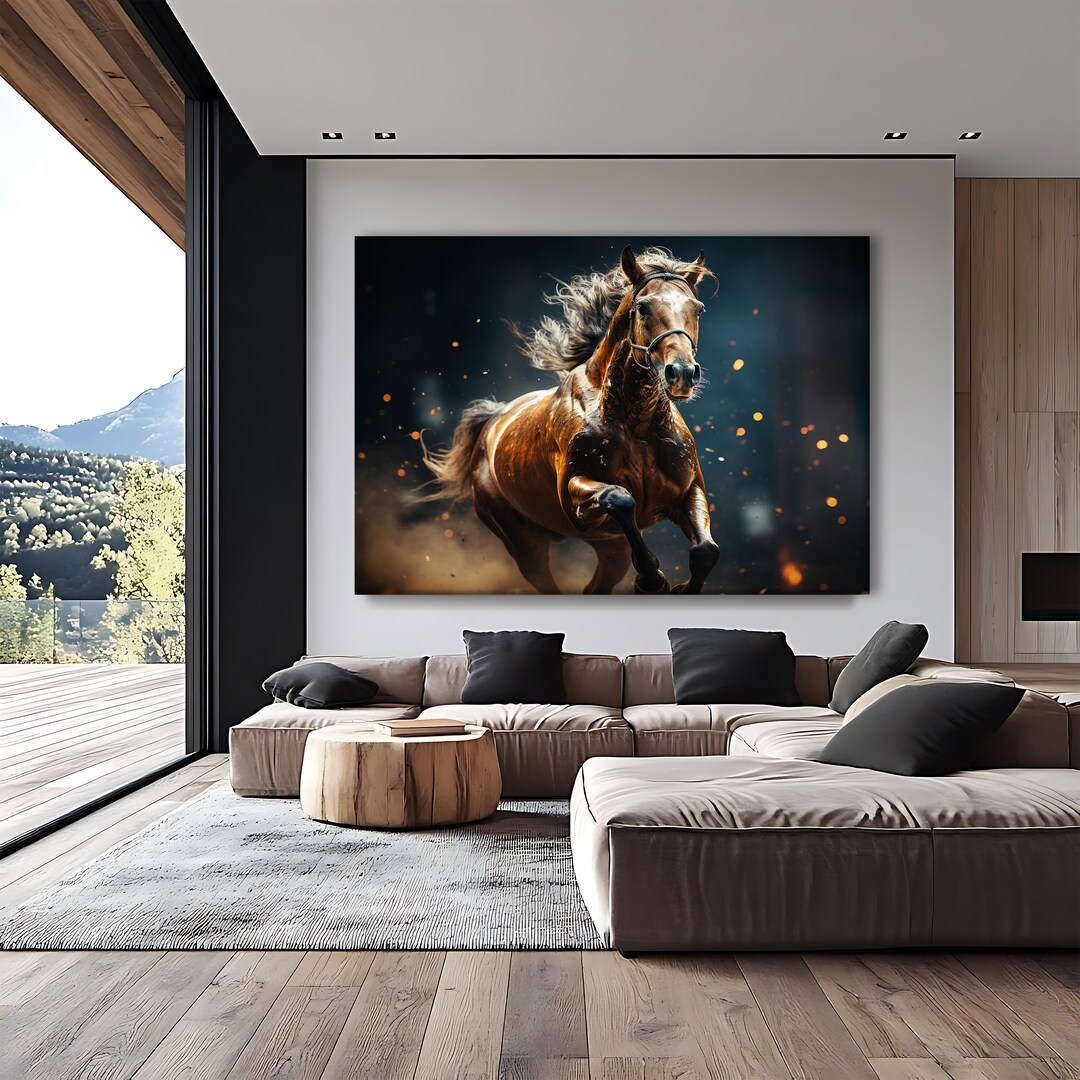 Horse Wall Art Large Canvas Print, Majestic Running Brown Horse ...