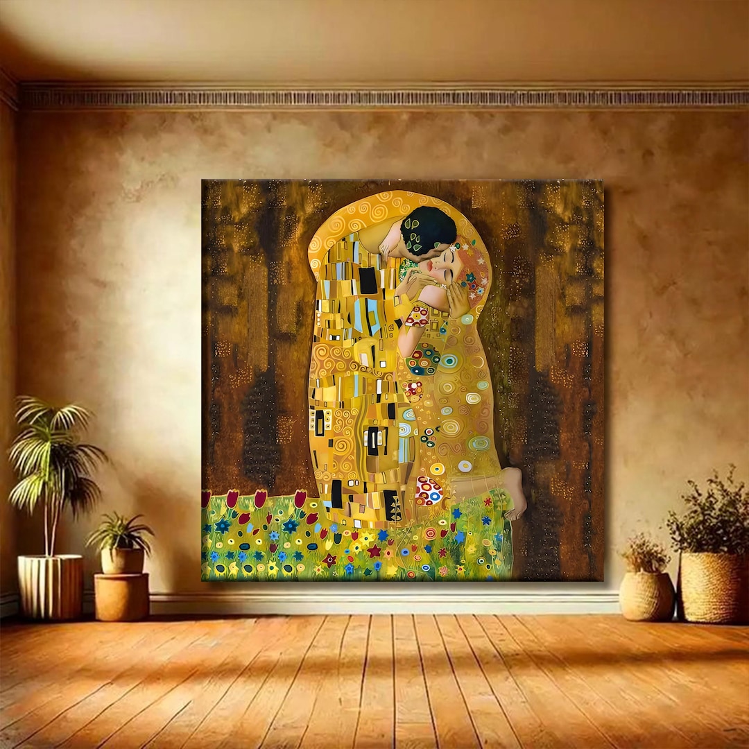 Gustav Klimt the Kiss Canvas Wall Art, Gold Symbolist Painting Print ...