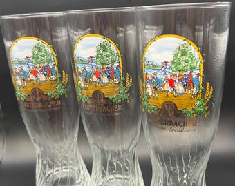 Vintage niemieckie szklanki do piwa zestaw 3 szklanek Weizenbier 0,5 l, browar Lauterbacher, zastawa barowa Oktoberfest, wysoka szklanka do piwa 23 cm / 9 cali