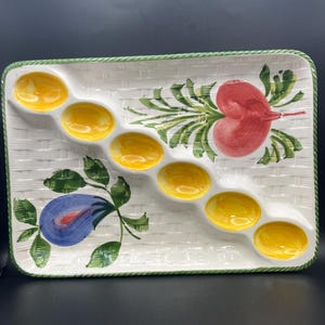 Vintage Italian Hand Painted Deviled Egg Platter, Ceramic Antipasti Serving Tray, Colorful Fruit Dish, Easter Table Decor, Kitchen Decor