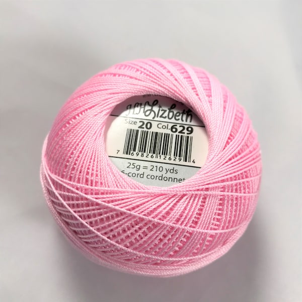 Lizbeth Tatting Thread - Solid Light Azalea - #629 - Size 3, 10, 20, 40 or 80